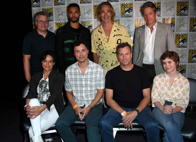 ‘Dungeons & Dragons: Honor Among Thieves’ Releases First Trailer At San Diego Comic-Con Full view SAN DIEGO, CALIFORNIA - JULY 21: (Back, L-R) Jeremy Latcham, Regé-Jean Page, Chris Pine, Hugh Grant, (front, L-R) Michelle Rodriguez, John Francis Daley, Jonathan Goldstein, and Sophia Lillis pose at the "Dungeons & Dragons: Honor Among Thieves" panel during 2022 Comic-Con International: San Diego at San Diego Convention Center on July 21, 2022 in San Diego, California. (Photo by Albert L. Ortega/Getty Images)
