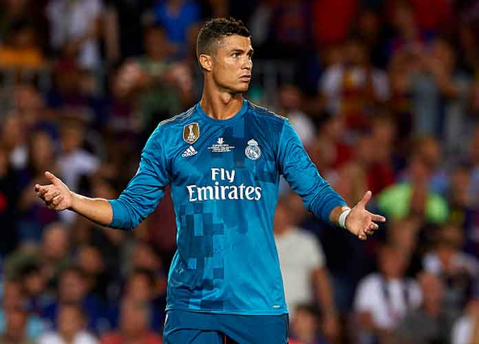 BARCELONA, SPAIN - AUGUST 13: Cristiano Ronaldo of Real Madrid reacts during the Supercopa de Espana Supercopa Final 1st Leg match between FC Barcelona and Real Madrid at Camp Nou on August 13, 2017 in Barcelona, Spain.